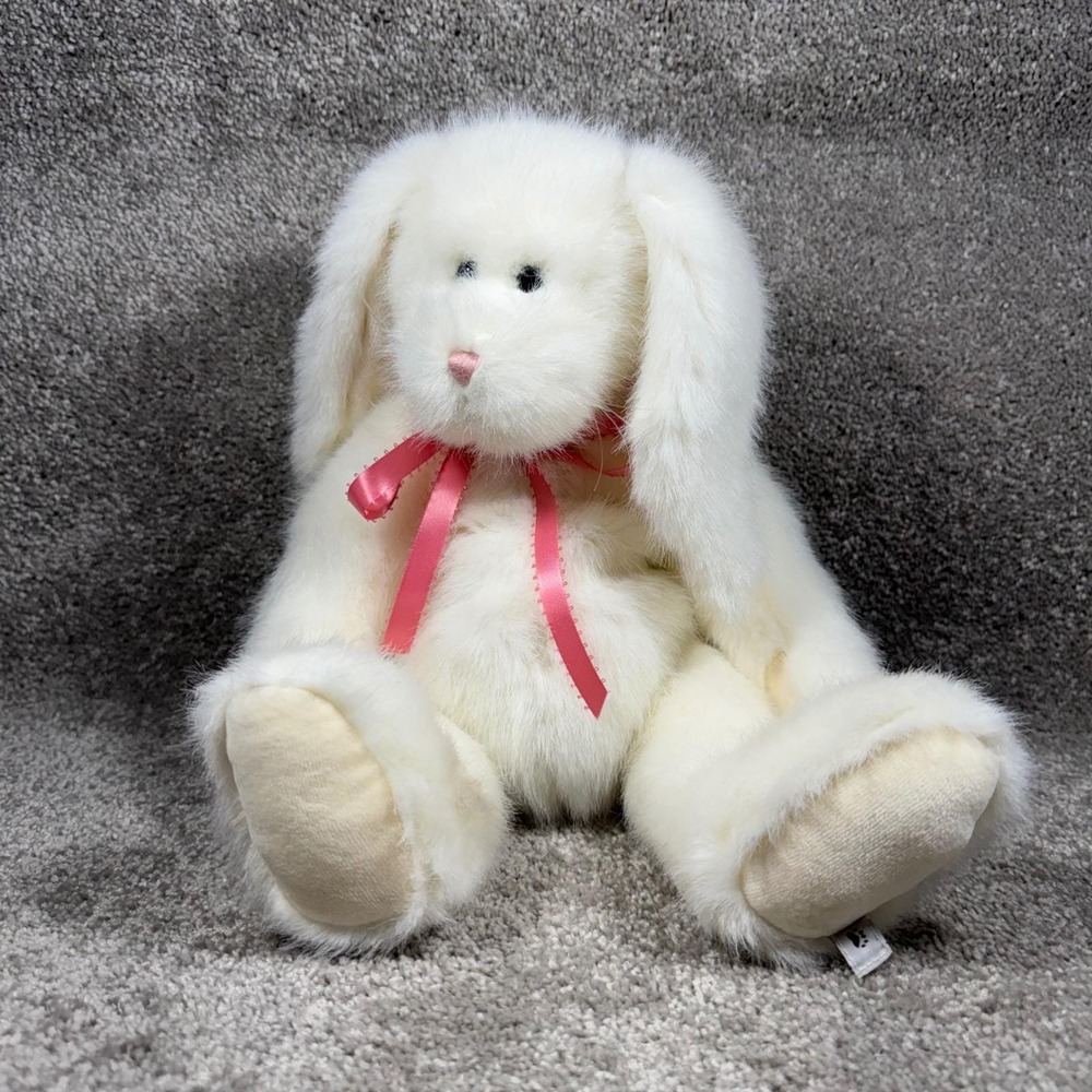 Boyds Collection Plush Bunny White Pink Ribbon Floppy Ear Rabbit Vintage